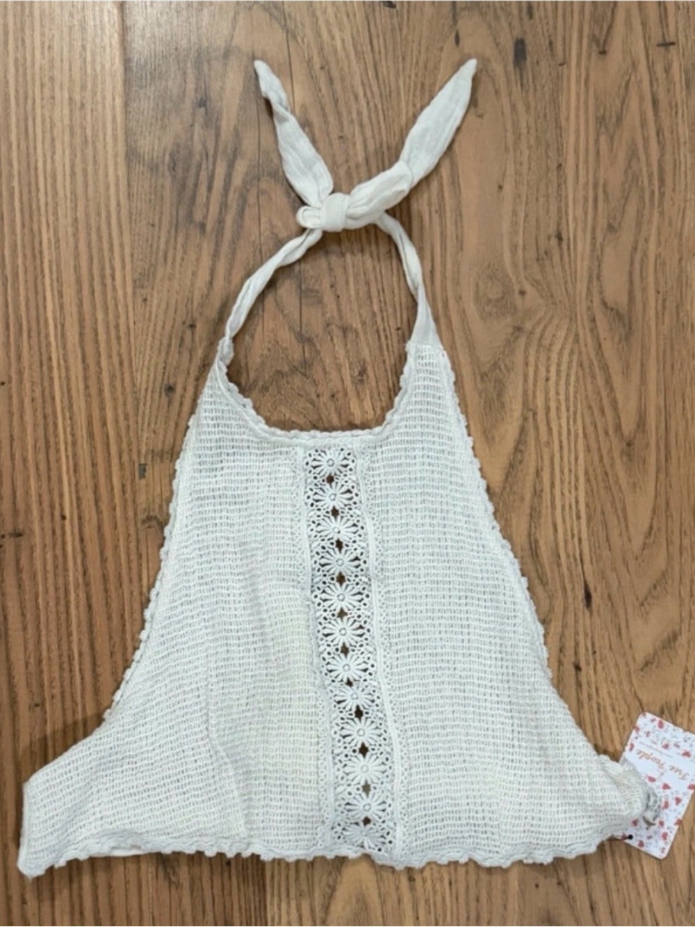 Free People NWT Ivory Crochet Lace Halter Crop Top Back Tie Size Small $88